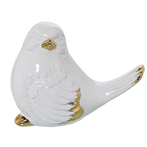 FIGURA CERÁMICA PÁJARO BLANCO/ORO 13,5X9X10,5CM