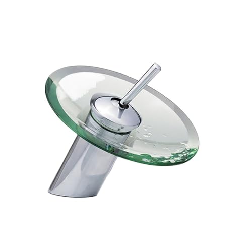TIEOAXFT Grifo for Lavabo de baño con Cascada de Vidrio de Colores, Cromado, Monomando, Redondo, for Montaje en Cubierta.(Transparent Glass)