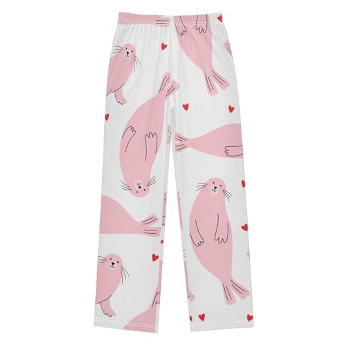 Cartoon Seal Boys Pants Boys Athletic Pants Long Pant for Boywith Pockets Wide-Leg Size 6-14Y