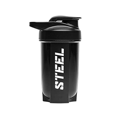 STEEL Protein Shaker Bottle for Protein Mixes Made of BPA Free – 16oz | Leak Proof Insulated Workout Bottle | Perfectly sized Sports Protein Shaker for Gym bag or Backpack - Black