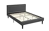 Divano Roma Furniture Upholstered Tufted Headboard & Bed Frame-32 Tall Stitched Platform Panel, Low Profile Bedframe Mattress Foundation/Solid Wood Slat Base – No Box Spring Needed, Twin, Dark Grey
