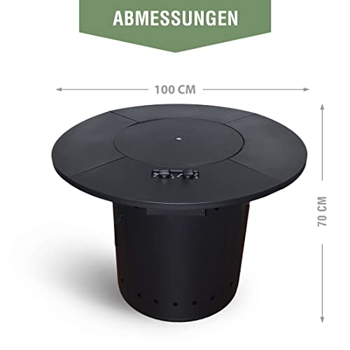 Meateor Gaskamintisch mit 2 PIEZO- Brennern, rund, Außenschutz, Glasabdeckung für Garten, Terrasse und Balkon-2