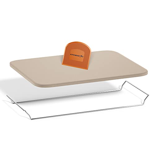 Kitchenstar Pizza Stone For Oven And Grill 15X12 Inch + Pizza Cutter Rocker 14" + Acacia Wood Pizza Peel 14" - Pizza Making Set Bundle - Premium Pizza Oven Accessories And Tools #TOP1