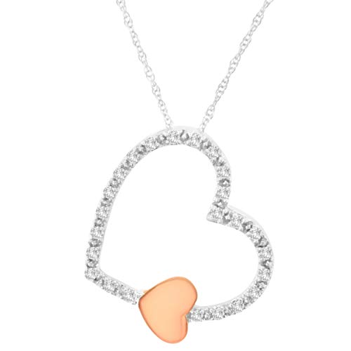 Haus of Brilliance 10KT Two Tone Gold 1/6 cttw Diamond Floating Heart Pendant Necklace (K-L, I1-I2)