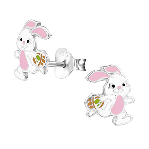925 Sterling Silver Easter pink white Bunny Rabbit Small Stud Earrings 28242