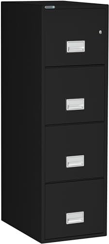 Phoenix Safe 25 inch 4-Drawer Vertical Fireproof File Cabinet – Letter Size Filing – Key Lock – Water Resistant Seal – Fire and Impact Rated – Black Finish – Model LTR4W25B