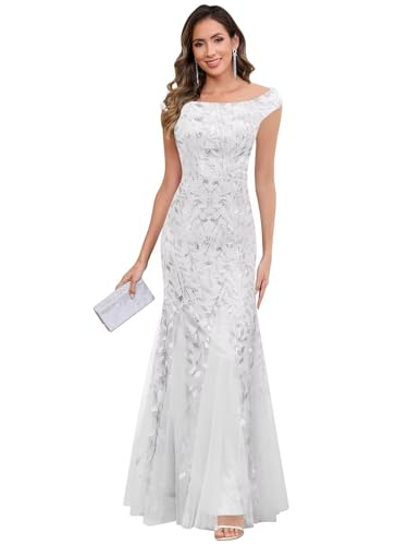 Tulle Sequin Mother of The Bride Dresses for Women Long Mermaid Off The Shoulder Formal Evening Gown