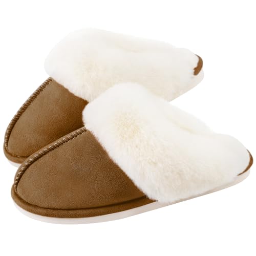 Parlovable Women Slippers with Memory Foam, Fuzzy Warm Bedroom House Shoes, Fluffy Winter Indoor Outdoor Anti-Skid Sole