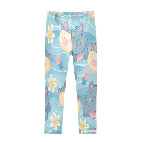 Bolaz Toddler Girls Leggings Printed Yoga Pants Leggings Blue Yellow Hippo for Kids