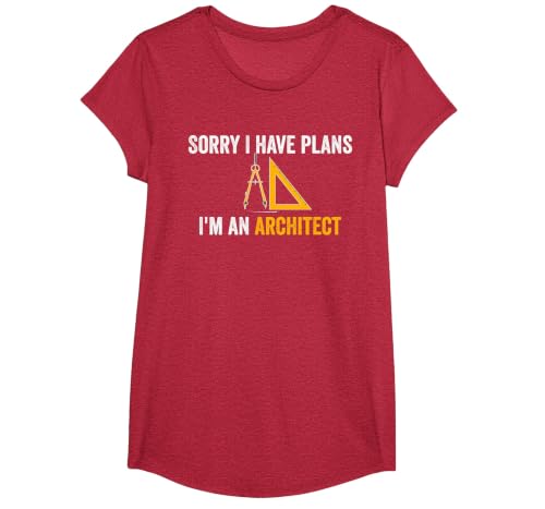 Sorry I Have Plans I'm an Architect Funny Architecture Humor T-Shirt, Girls, Red Heather, Small