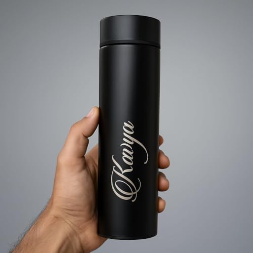 Image of Your Name Personalized Stainless Steel Sports Water Bottle with LED Temperature Display, Corporate Gift smart Bottle (Black)