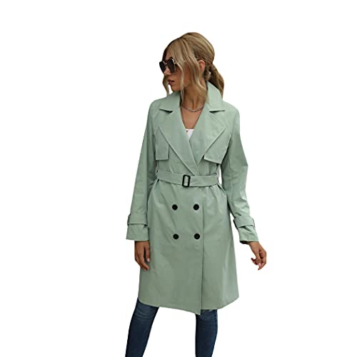 Trench vert pour femme M à double boutonnage avec ceinture élégante