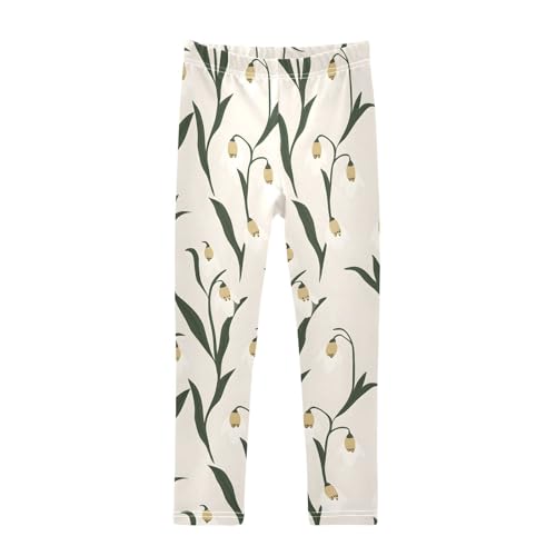 ALAZA Girls' Leggings Children's Yoga Pants Skinny Printed Dance Snowdrop Flowers Comfortable 4T