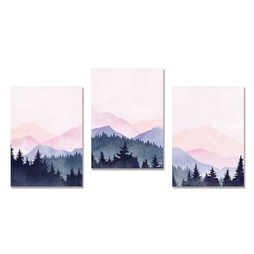 3 Piezas Imágenes Murales,Lienzo Abstracto Diseño Montaña Acuarela Pared Pósteres Impresiones Bosque Imágenes Pared Sala Estar Cocina Habitación Decoración Hogar-30*40cm(12*16Pulgadas)Sin Marco