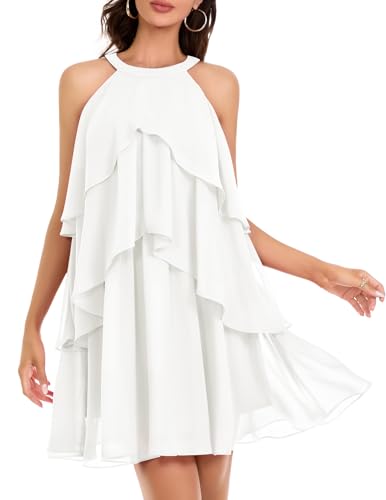 Image of DRESSTELLS Women's Cocktail Ruffle Tiered Dresses, Formal Wedding Guest Holiday Party Halter Mini Dress