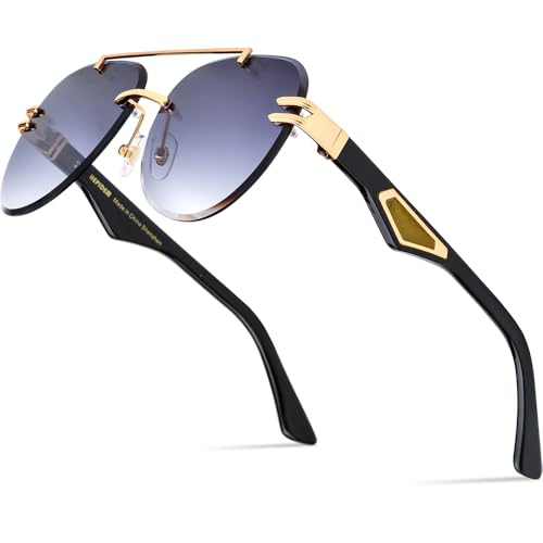 Image of HEPIDEM 100% Really Buffalo Horn Sunglasses for Men Rimless Oversize Aviator Square Sun Glasses 0039