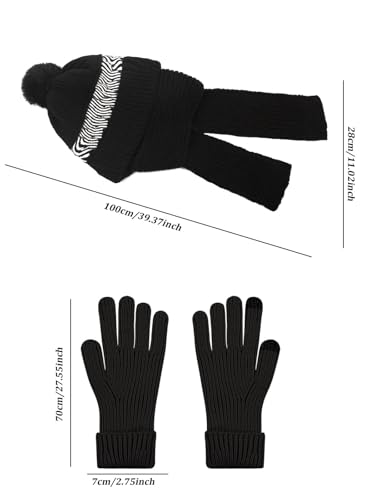 Christmas gifts,Christmas party decorations,winter beanie hat scarf gloves set for women,Women's Hat, Scarf, and Touchscreen Gloves Set for Cold Weather (Black)4