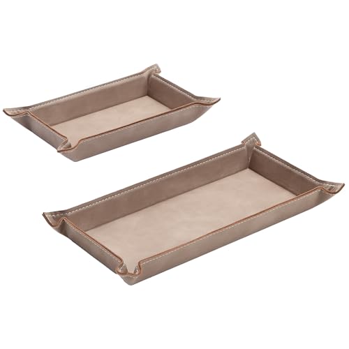 Navaris Bandejas de cuero sintético - Set de 2x bandeja vaciabolsillos para dejar llaves monedas - Cuenco para recibidor oficina escritorio - Color crema