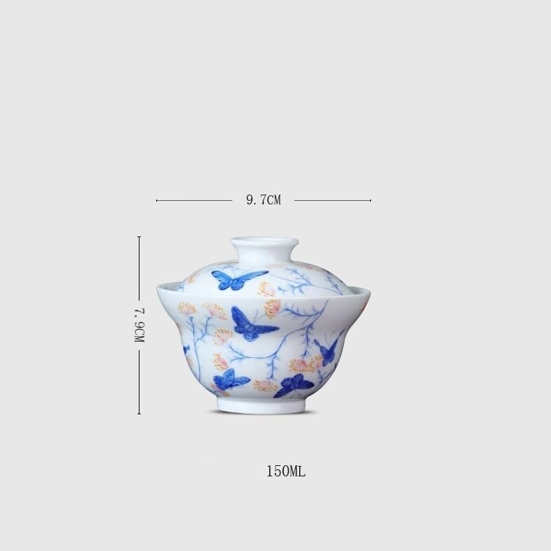 Tea Cup Hand-Painted Blue and White Porcelain Dream Bending Waist Covered Bowl Ceramic Personal Dedicated Brewing Kung Fu Set Soaking Container