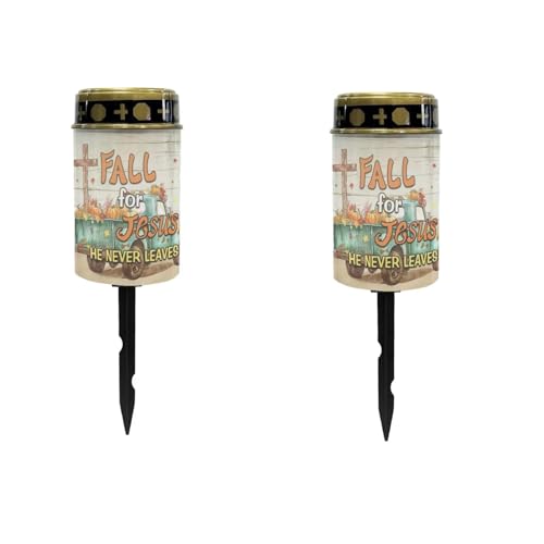 Image of Fall for Jesus Light for Prayer Cemetery Solar Lights for Grave Cemetery Fall Decoration Candle Lamp Eternal Lights for Graves Cemetery Memorial Gift 2 Pcs