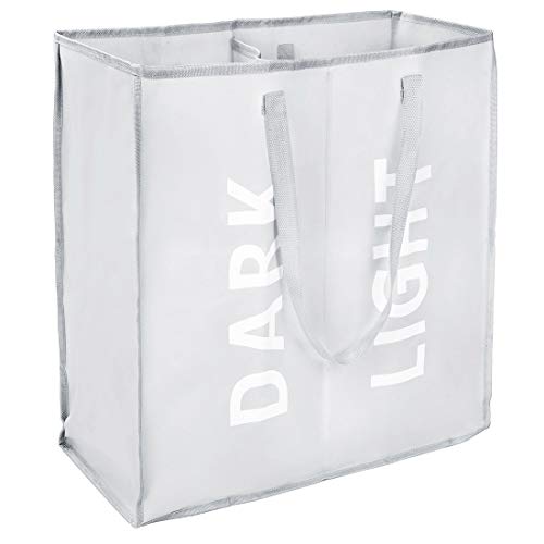 Eono Amazon Brand Doble Bolsas Cestos para la Colada, Gran Servicio de lavandería, Plegable Bolsa de Lavado de Ropa Bin (Gris)