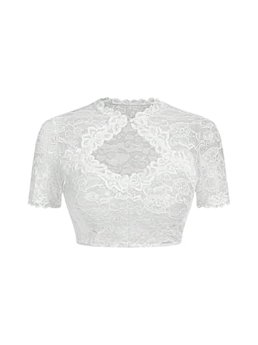 Chemisier élégant Dirndl en dentelle femme haut court manches courtes sans ventre