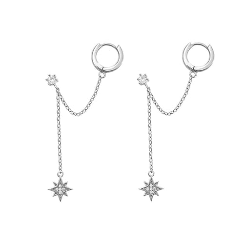 Boucles d'Oreilles Double Piercing Étoile En Argent Sterling 925, Chaîne De Manchette Huggie Pour Femmes Adolescentes, 2 Trous, Petites Boucles d'Oreilles...