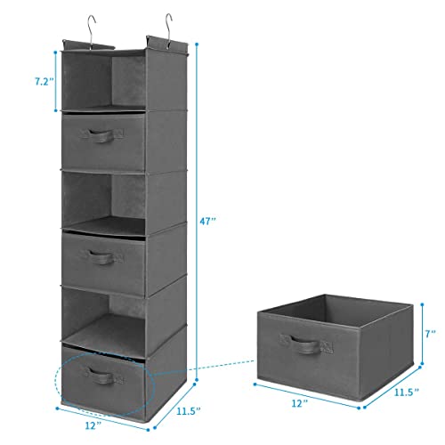 Max Houser 6 Tier Shelf Hanging Closet Organizer, Closet Hanging Shelf With 2 Sturdy Hooks For Storage, Foldable (Grey-D3) #TOP2