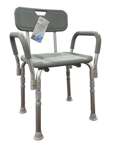 Blue Jay Shower Chair Seat with Padded Armrests and Back Heavy Duty | Adjustable Shower Chair for Bath | Resistant Shower Seat with Adjustable Height |Shower Chair for Inside Shower with 300 lb - Gray