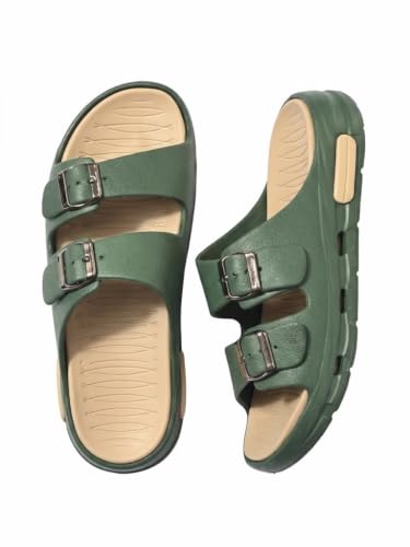 Image of SLIPOVER Men EVA Double Strap Sandals | Adjustable Buckle Comfort Slides | Lightweight Anti-Slip Ventilated Casual Sandals for Everyday Indoor Outdoor Wear