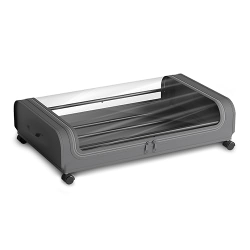 Image of Nayasa Under Bed Storage Box | Storage Organizer | Ideal For Small Space Clothes Storage | Clothes, Shoes, Toys, Books With Clear Cover | Lockable Wheels | Grey