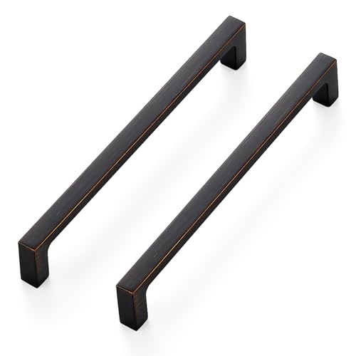 Image of Ravinte Oil Rubbed Bronze Cabinet Handles Kitchen Pulls 6-1 /4 Inch 30 Pack | Square Design, Solid Zinc, Modern Slim Style, Screws Included, Easy Installation, for Kitchen Drawers & Cupboards