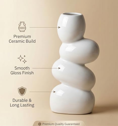Image of Ceramic Stone Vase 7 Inch White Pebble Bubble Design Flower Vase for Pampas Grass, Dried Flowers & Plants, Modern Decorative Vase for Home, Table, Living Room Decor & Gifting