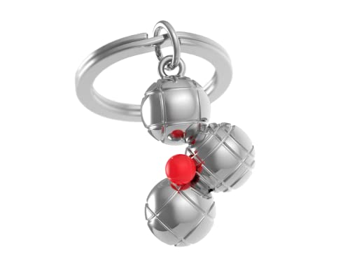 Metalmorphose MTM141 Schlüsselanhänger, Boccia-Kugeln, silberfarben und rote Zielkugel, Silber, Rot, 7,5x3,5x1,5, Retro, europäisch, klassisch oder modern
