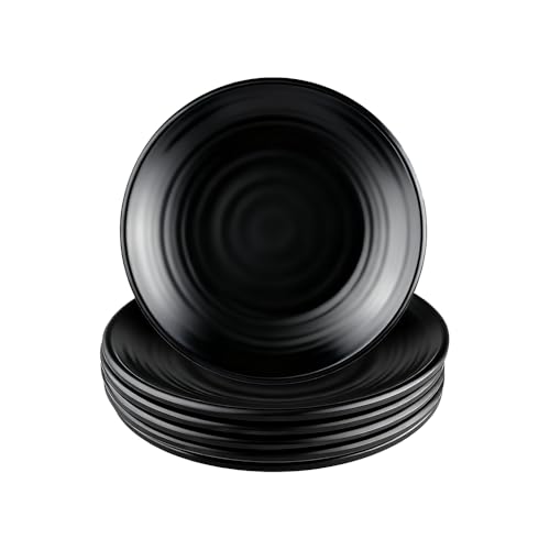 wocpvm Juego de 6 Negro Platos Llano de 17.5 cm, Irrompibles Redondo Platos para Pizza,Pasta y Ensalada | Libre de BPA,Lavavajillas,Seguro y Ligero