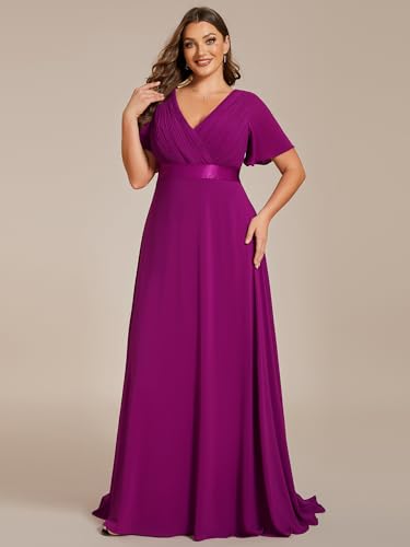 Image of Ever-Pretty Women's Chiffon Formal Evening Dresses for Curvy Women V-Neck Plus Size Floor Length Bridesmaid Dress