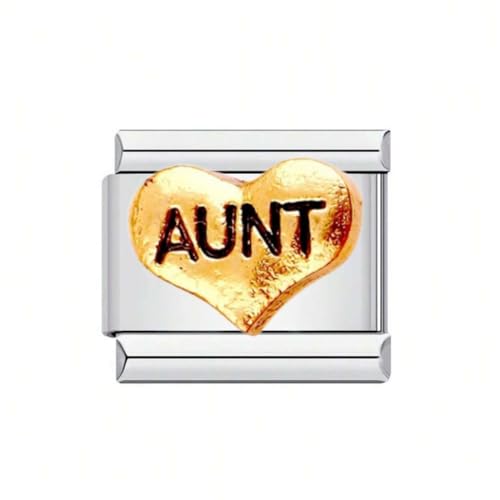 Mon & Sons Aunt Gold Niece Gift I Love You Heart Charm Silver Italian Link Stainless Steel Bracelet Charm Compatible With 9mm Bracelet