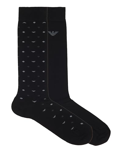 Emporio Armani Lot de 2 paires de chaussettes longues pour homme Motif aigle Noir, Noir, Taille unique