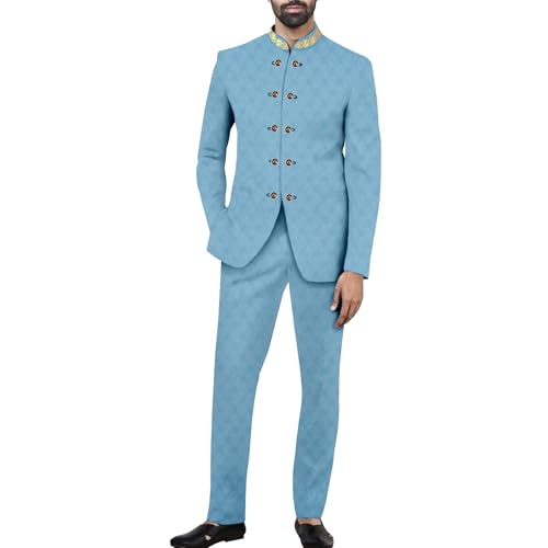 African Suits for Men Slim Fit Double Breasted Embroidery Blazer and Pants Set Business Dress Suit