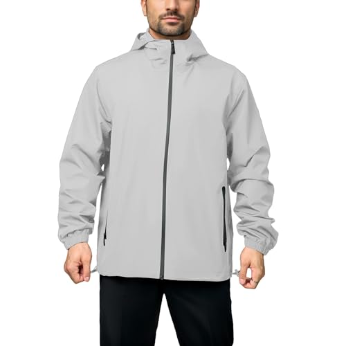 congluoki Jaqueta de chuva masculina impermeável com capuz leve casaco casual para caminhadas diária