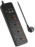 Ciabatta Universale Multipresa con USB e Interruttori Individuali, 4 Prese Universali, Cavo di Prolunga da 2 m, Presa Internazionale Compatibile con Spine EU, US, UK, AU, CN, JP