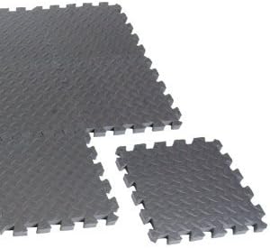 EVA Mats Soft Foam Playroom Garage Tradeshow Gym Workout Interlocking Flooring Floor Cover Tiles Top Wood Grain Soft Carpet Top Cork Finish Dark Wood Light Wood Rubber Easy Clean Workshop Anti-fatigue (Black Industrial, 96 Sq Ft)