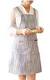 BBYBBS Linen Pinafore Apron Japan Style Mediumweight Japanese Apron Cross Apron No Tie Apron Double