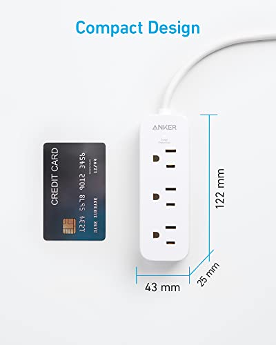 Power Strip Surge Protector(300J),5Ft Anker Extension Cord, Small Power Strip With 3Ac Outlets,Flat Plug,Surge Protection,Compact For Travel, Desk, Home, Dorm Room And Office, Etl Certified #TOP3