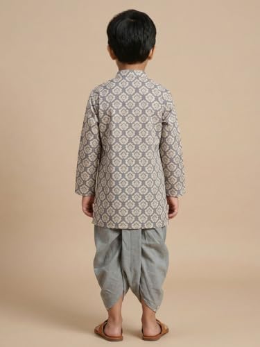Image of The Mom Store Baby /Kids Boys Dhoti Kurta Set | Dhoti and Kurta | 100% Cotton | Comfortable | Ethnic | Festive Look | Block Prints | Colored Dhoti | Blue