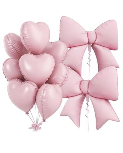 TBCDS 10 Pièces Ensemble Déco Ballons Cœur & Nœuds pour Fête Rose, Ballons Cœur Rose, Ballon nœuds, Adapté Anniversaire, Baptême, Mariage,...