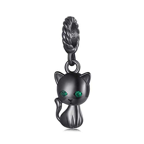 Colliers de perles en argent 925 chat et café, cadeau idéal pour filles et femmes