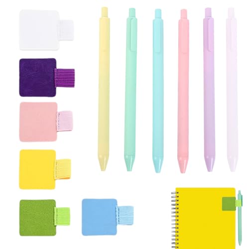 Soporte de Bucle para Bolígrafo soporte elástico autoadhesivo Porta estilete multifuncional de cuero PU 6 colores diferentes incluye 6 bolígrafos compatible con cuadernos y agendas