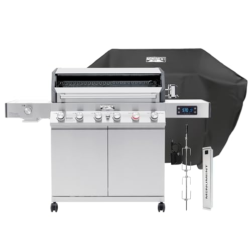 Monument Grills 6+1 Burner Smart Tech Propane Gas Grill, Denali 605Pro Stainless Steel Grill 78,000 BTU Outdoor Patio Yard Barbecue Grill with Side Sear Burner, Smoker Box, Cover and Rotisserie Kit