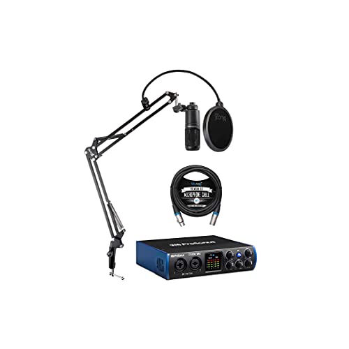 PreSonus Studio 24c 2x2 192 kHz USB Audio Interface Bundle with Audio Technica AT2020 Condenser Microphone, Blucoil Boom Arm Plus Pop Filter, and 10-FT Balanced XLR Cable